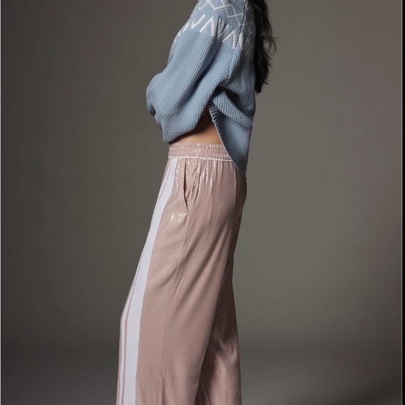 NWT Anthropologie Maeve Blush Sequin Joggers with White Stripe M - Picture 13 of 13